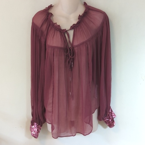 Free People Sequin Dream Cuff Blouse XS - Picture 8 of 16